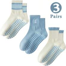 1/3 Pairs Women's Pilates Non-Slip Socks, Yoga Non-Slip Socks, Cute Ballet Non-Slip Sports Mid-Calf Socks, Sticky Socks, Suitable For Gym And Hospital - Multicolor - View 9