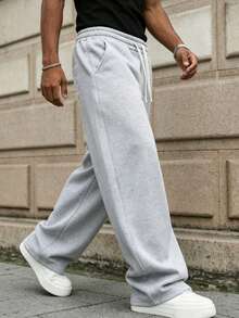 Men's Casual Sports Jogger Pants - 100% Polyester, Elastic Waistband With Drawstring Design, Side Pockets, Autumn/Winter Sports Style Long Pants, Comfortable Fabric, Durable Material, Suitable For Sports, Fitness, Outdoor Activities And Daily Wear, Perfect Gift For Father Or Boyfriend - Light Grey - View 3