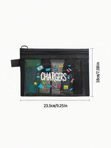 網格拉鍊收納袋 - "Charger"字母圖案，文具收納袋，附"Charger"字母圖案，數位收納袋，化妝袋，護膚袋，旅行盥洗用品袋必備，宿舍用品，婚禮新娘禮物生日禮物，朋友和，口紅化妝收納袋，度假旅行必備，教師節禮物，夏季戶外收納使用，返校季禮物 - 彩色 - 查看 12