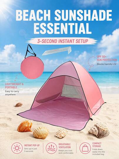 1pc Durable Quick Automatic Setup Sun Umbrella, Outdoor Use, Lightweight Portable Design, Ideal Gift For Holidays And Outdoor Adventures, Beach Accessory