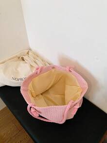 夏季沙灘包，草編大容量女款手提包，裝飾向日葵與海星，適合沙灘度假、購物與約會 - 粉色 - 查看 11