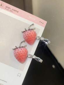 2件組甜美草莓3D水鑽珍珠女用髮夾，高端鱷魚夾劉海夾，可愛時尚、優雅甜美，適合日常使用、節日聚會、派對、度假、海灘，節日禮物髮飾 - 粉色 - 查看 2