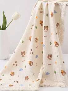 1pc Soft & Fringed 100% Cotton Muslin Baby Blanket, 65*80cm - Multicolor - View 19