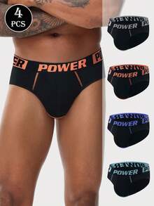 4pcs Men's Low Waist Elastic Triangle Briefs With Letter Print Contrast Waistband, Suitable For Daily Casual Wear - Multicolor - View 8
