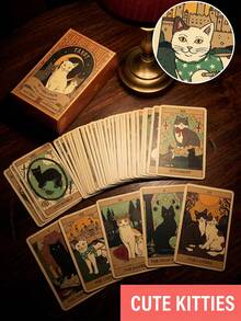 Neat Mystical Hard Anti-Bending Cute Cat Tarot Cards, Unisex Bohemian Style Spanish Tarot Cards, Suitable For Club Games, Bar Accessories, Bachelor Party, Family Beach Outdoor Games Essential Accessories, Divination Birthday Gift - Multicolor - View 6