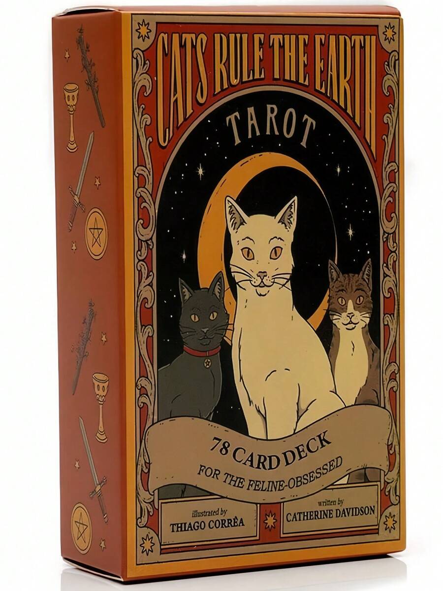 Neat Mystical Hard Anti-Bending Cute Cat Tarot Cards, Unisex Bohemian Style Spanish Tarot Cards, Suitable For Club Games, Bar Accessories, Bachelor Party, Family Beach Outdoor Games Essential Accessories, Divination Birthday Gift