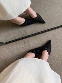 女款蕾絲尖頭細高跟性感 2026 春夏新款羅馬涼鞋 百搭通勤鞋 - 黑色 - 查看 6