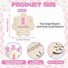 1-12 Months Wooden Flower Monthly Milestone Cards Baby Growth Record Photo Atmosphere Props ,Newborn Memorial Photo Prop, Double-Sided Mileage - Calendar Poster - View 2