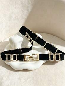 1 pièce Ceinture élastique fine avec strass, ceinture pour femmes, ceinture de luxe avec décoration de strass, ceinture élastique réglable, ceinture gaine de taille haut de gamme pour femmes, accessoire de taille polyvalent, peut être assorti avec des robes, des costumes et des jeans, conception de taille élastique, convient pour le port quotidien, les rassemblements, les fêtes et les occasions de mariage - Multicolore - Voir 2