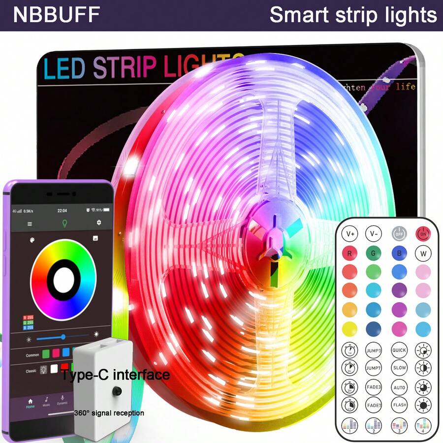 Lampu Strip LED Kamar Tidur, Panjang 3-100 kaki, Kontrol Aplikasi Pintar, Sinkronisasi Musik, Lampu Berubah Warna, Dilengkapi Kontrol Jarak Jauh dan Fungsi Timer, Cocok untuk Ruangan, Kecerahan yang Dapat Diatur, Pemasangan Mudah, Sempurna untuk Dekorasi Ruangan, Pencahayaan Suasana Liburan, Dekorasi Dinding Rumah