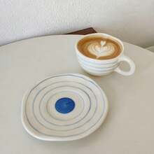 250ml Hand-Painted Underglaze Ceramic Coffee Cup And Saucer, Vintage Ins Style Coffee Shop Afternoon Tea Cup, Suitable For Daily Use - Blue - View 6