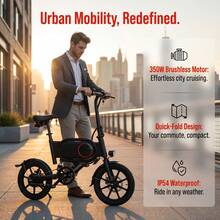 350W Folding Electric Bike For Adults, 15.5 Mi Range, 15.5MPH, 36V 7.5Ah Removable Battery, 14" Tires, 265 LB Load, Ultra-Compact Commuter E-Bike For Urban Riding - màu đen - Xem 6