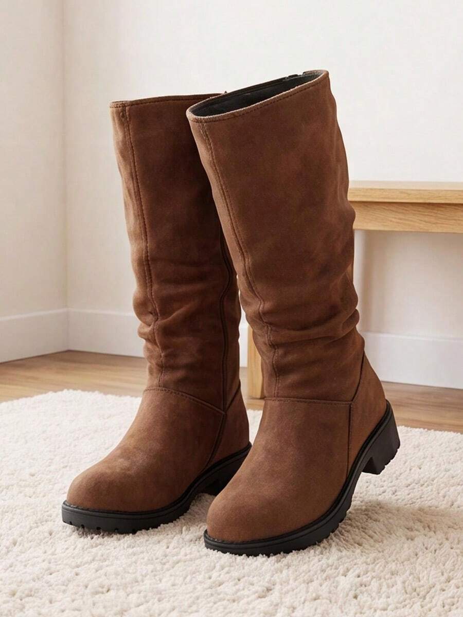 Hot-Selling New - 3-12 Years Old Caramel Color Boots. Synthetic Leather Material. Pleated Design. Vintage Style. - Brown - View 1