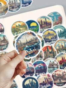 50pcs Cute Global Monuments Stickers-Wanderlust Aesthetic-Perfect For Skateboards, Phone Cases, Parties, Notebooks, Suitcases, And Water Bottles-Travel Gift - Multicolor - View 6