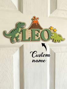 1 pieza Placa de nombre de dinosaurio personalizada - Decoración de madera para guardería - Letrero de dinosaurio para niño - Decoración de dormitorio de dinosaurio - Regalo para amantes de los dinosaurios, Letrero de puerta de madera con tema de dinosaurio personalizado para habitación infantil, Para padres y abuelos con niños que buscan decoración de guardería, regalos de cumpleaños o letrero personalizado para habitación infantil, Crea un sentido único de exclusividad, Elementos divertidos de dinosaurio y volcán inspiran la imaginación de los niños, Se combina perfectamente con varios estilos de decoración del hogar - Negro - Ver 17