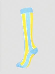4/1 Vertical Striped Contrast Color Durable Micro-Compression Professional Sports Long Compression Socks, High Tube Socks Suitable For Running, Cycling, Fitness And Sports - Multicolor - View 13