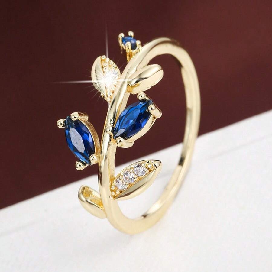 1pc Fresh Leaf Shaped Design Cubic Zirconia Women's Ring - Multicolor - View 1