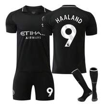2526 Camisa preta do Manchester City, uniforme de visitante, número 9 + meia