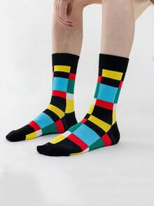 Random/1/5/10 Pairs Colorful Geometric Pattern Mid-Calf Socks, Fun Street Style Breathable Versatile Daily Party Commute Socks, Unisex Fashion Socks Multi-Color Random Mix - Multicolor - View 7