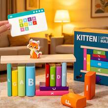 1 Set Children's Educational Wooden Cat Letter Stacking Blocks, Colorful Cartoon Letter Shapes, Concentration Training Early Education Enlightenment Toy, Parent-Child Interactive Stacking Block Toy Set - Multicolor - View 2