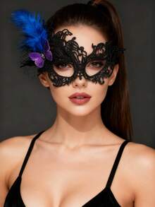 Black Lace Red Rose Mask, Vintage Court Style Masquerade Sexy Costume Accessory, Exquisite Mask Prop For Party Couples Date,Halloween - Multicolor - View 6