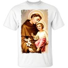 Camiseta de Hombre Saint Anthony of Padua V6 DTG PRINT Tallas S M L XL 2XL 3XL 4XL 5XL - Blanco - Ver 2