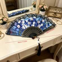 1件哥德風油畫花卉蕾絲折疊手扇附流蘇，復古便攜扇，適合夏季、派對、Cosplay與旗袍，4款可選 - 花朵類蕾絲折扇 - 查看 6