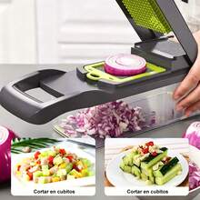 Vegetable Cutter With Multiple Interchangeable Blades For Onions, Carrots, And Tomatoes, Grater And Dicer With Collection Container, Practical Kitchen Tool For Cutting Food - Green - View 3