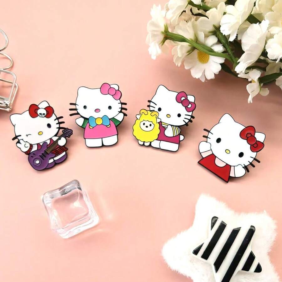 1 pieza Insignia de metal con diseño de gato de dibujos animados lindo y dulce, broche de aleación, accesorio para bolso, pin - Multicolor - View 1