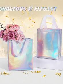 5 piezas Bolsas de regalo holográficas | Tamaño mediano | Material de tela no tejida | Reutilizables | Solución de regalos para eventos | Cumpleaños, fiesta, boda & Navidad | Diseño brillante arcoíris | Asa resistente - multicolor - Ver 4