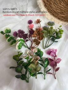 50/20pcs 11-14cm Random Mixed Color Artificial Eucalyptus Leaves, Terrarium Miniature Garden Decoration, Room Decor, Tabletop Decoration, Photography Props, DIY Floral Arrangement, Christmas Party, Gift Box Decoration, Wedding Wreath Making, Wall Decor - Multicolor - View 1