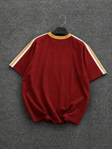 Fractyr 男款葡萄牙里斯本國旗印花拼色 T-shirt，紅色圓領短袖白色橘色對比條紋休閒上衣 - 紅色 - 查看 7