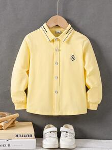 Cardigan de punto con cuello estilo preppy para niños - Amarillo - Ver 1