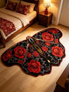 1pc Red And Black Butterfly Floor Mat, Thickened Carpet, Decorative Rug, Bedroom Decor, Small Rug, Carpet, Home Decor, Living Room Rug, Living Room Small Rug, Bedroom Rug, Living Room Home Decor, Outdoor Rug, Washable Carpet, Graduation Season Gift - Red and Black - View 3