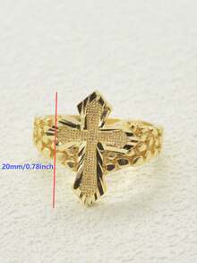 1pc 14K Gold Plated Chunky Cross Ring, Cute Religious Style Ring For Daily Wear - White - View 3