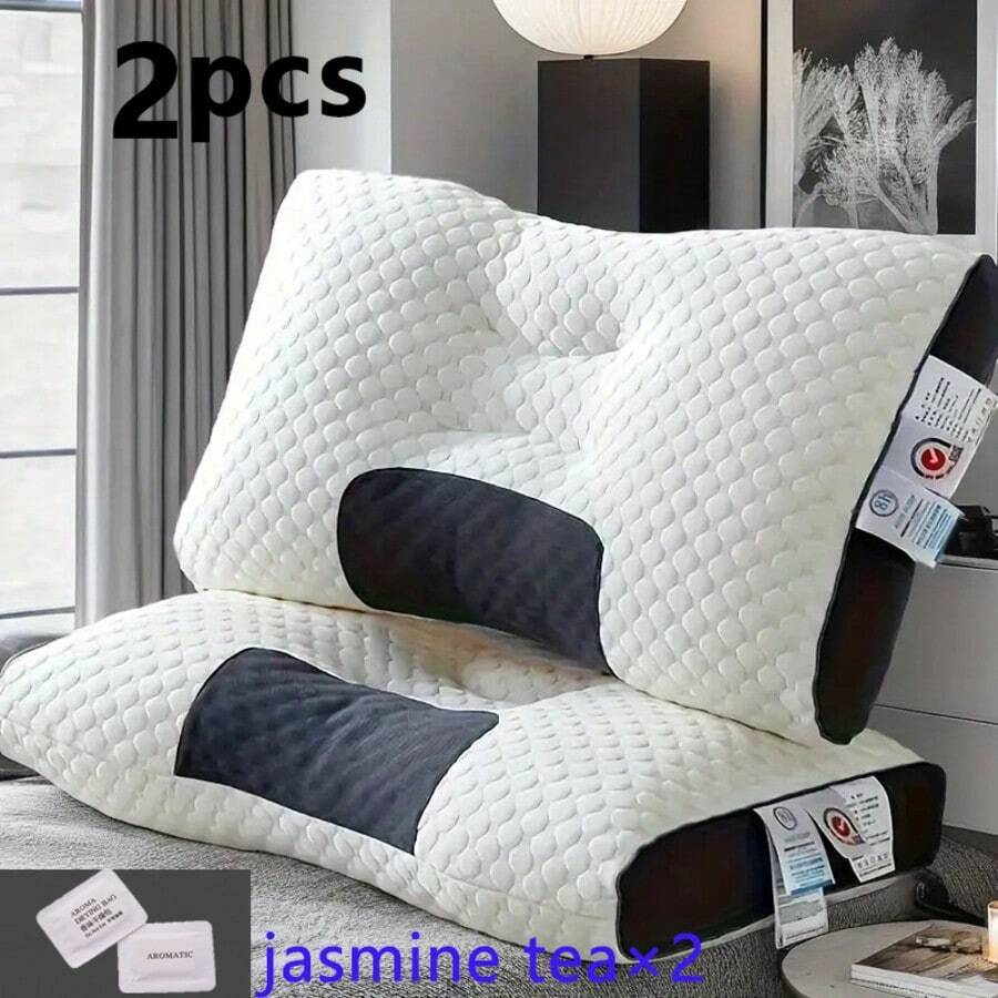 2PCS Pillow Knitted Neck Pillow For Side, Back And Prone Sleeping, Bed Pillow, Deep Sleep, Ergonomic Orthopedic Contour Neck Support, Removable Pillowcase, More Comfortable Bedding Family Holiday Gifts Easter