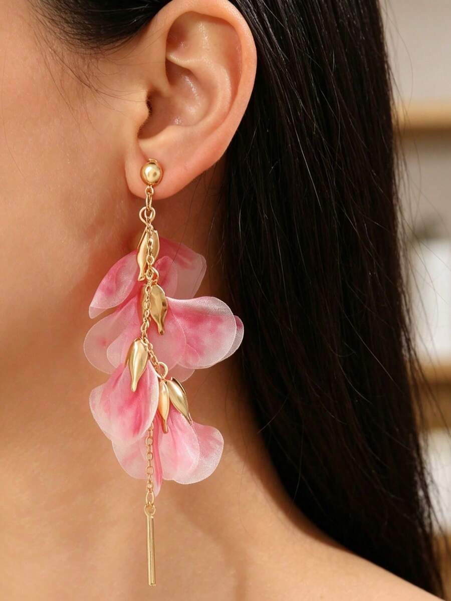 Elegant Floral Tassel Earrings, Suitable For Weddings, Banquets, Parties, Jewelry For Brides, Gift For Friends,Classy,Festival - Pink - View 1