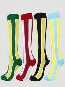 4/1 Vertical Striped Contrast Color Durable Micro-Compression Professional Sports Long Compression Socks, High Tube Socks Suitable For Running, Cycling, Fitness And Sports - Multicolor - View 12