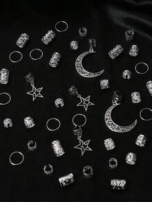 45pcs Women's Braided Hair Ties, Moon And Star Braided Hair Clips, Fashion Personalized Hair Accessories, Suitable For Summer Beach Vacation, Hair Clips, Y2K, Headwear, Bohemian Style,Hair Claws - Silver - View 4
