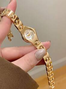 金色方形女款石英手錶，時尚經典商務風，適合日常穿著、休閒派對，絕佳禮物選擇 - 金色 - 查看 6