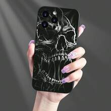 [24h Shipping From DE/FR/ES] Dark Style Silver Line Skull Print Phone Case Compatible With IPhone 17/16/15/14/13/12/11 Plus Pro Max 17Air 16e  Galaxy S21-S26 Ultra Edge Fe Plus  /  Shockproof Full Protection Case, The First Choice For Street Subculture Style Birthday Gifts - 1 - View 2