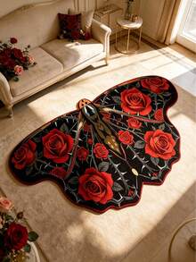 1pc Red And Black Butterfly Floor Mat, Thickened Carpet, Decorative Rug, Bedroom Decor, Small Rug, Carpet, Home Decor, Living Room Rug, Living Room Small Rug, Bedroom Rug, Living Room Home Decor, Outdoor Rug, Washable Carpet, Graduation Season Gift - Red and Black - View 1