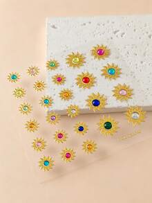 1 Peça Adesivo de Strass com Tema de Sol Boêmio para Decoração Facial, Cristal Multicolorido + Estilo de Padrão, Joia Facial Autoadesiva para Festival de Música, Festa de Verão, Halloween, Carnaval, Fotografia, Eventos de Casamento - Multicolorido - Visão 9
