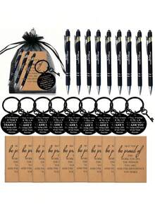 4/12/20pcs Set, Team Gift, Employee Appreciation Gift, Bamboo Ballpoint Pen And Small Inspirational Notebook, With Inspirational Keychain And Bag, Suitable For Office Employees, Volunteers, Nurses, Teachers, Colleagues, Team Building, Retirement Gift (4pcs Set = 1 Bamboo Ballpoint Pen + 1 Small Inspirational Notebook + 1 Inspirational Keychain + 1 Bag) - Multicolor - View 6