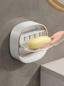 Wall-Mounted Soap Holder, Waterproof Flip-Top Design, Minimalist Soap Box, Suitable For Men And Women, Durable, Applicable For Kitchen, Bathroom, Shower Room, Home Bathroom Decor Storage Accessory, Travel Essential Shower Storage Rack - Multicolor - View 9