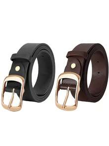 1 pieza Cinturón de mujer de piel de PU con hebilla rectangular, apto para talla regular a talla grande, adecuado para uso diario - Multicolor - Ver 27