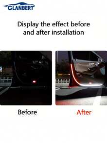 GLANBERT 1pc LED Car Door Flowing Light Dual Color Decorative Water Flow Guide Strip 12V Car Scanning Door Light Anti-Collision White & Red - Flowing Light + Strobe Mode - View 10