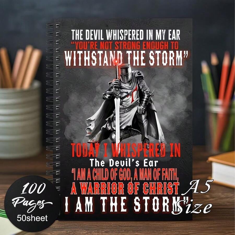 1pc Christian Warrior Of Christ Bible Verse Spiral Notebook - Motivational Journal Featuring An Armored Knight Design, Faith-Inspired Gifts For Both Men And Women, Religious Notebook For Prayer And Scripture Writing - D - View 1