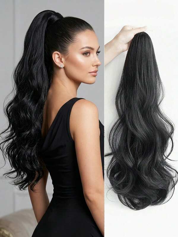 Extensiones de cabello de cola de caballo rizadas y onduladas de 18 pulgadas, 1 pieza, estilo con clip, adecuadas para mujeres, pueden crear una cola de caballo larga
