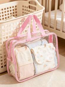 Transparent PVC Baby Storage Bag, Waterproof Portable Diaper Storage Bag With Pink Trim, Multi-Functional Parenting Tote Bag, Suitable For Diapers, Toys And Baby Toiletries - Storage - View 1